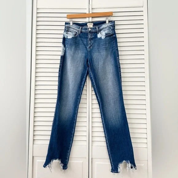 L’agence Harmon Bleach High Rise Straight Leg Jeans Bitten Fray Hem size 28 or 6 - Picture 4 of 11
